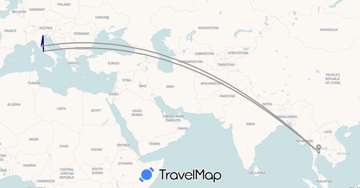 TravelMap itinerary: driving, plane, train in Italy, Thailand, Vatican City (Asia, Europe)